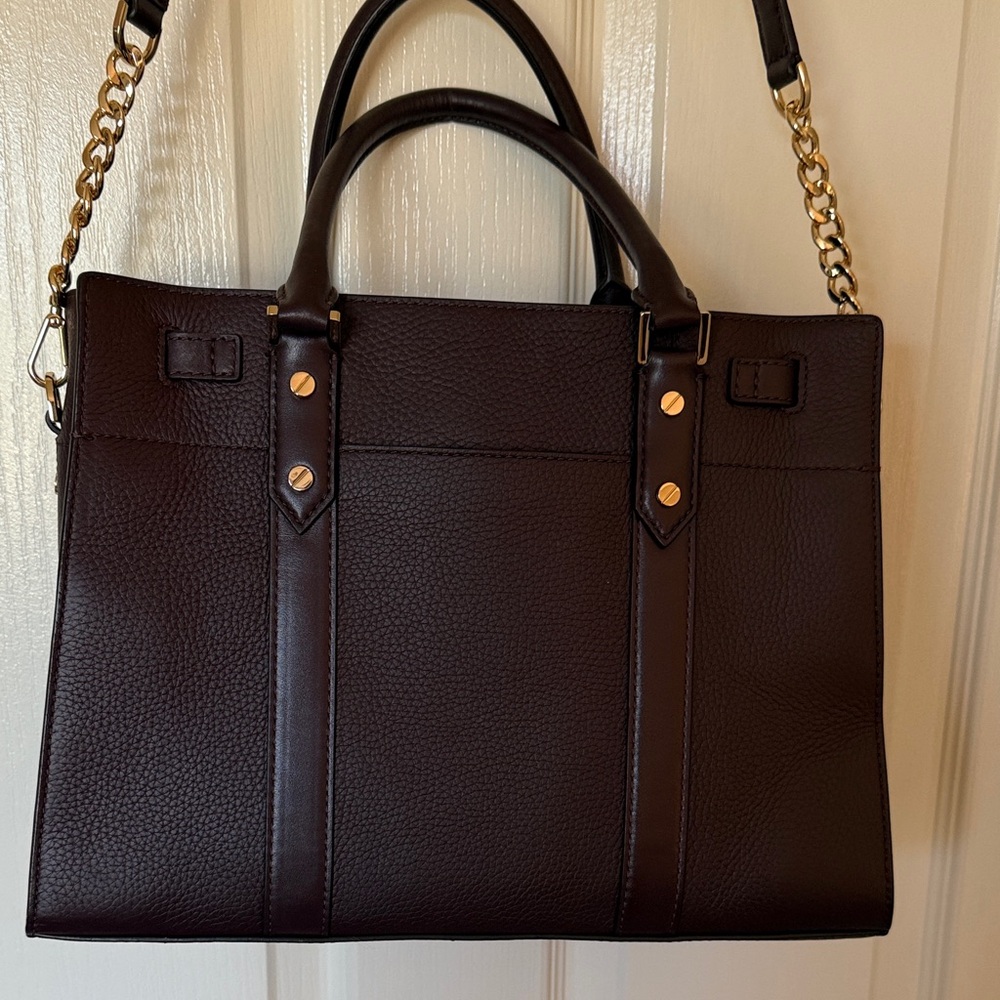 Michael Kors Burgandy/Brown Satchel with Gold Accents - Picture 3 of 9